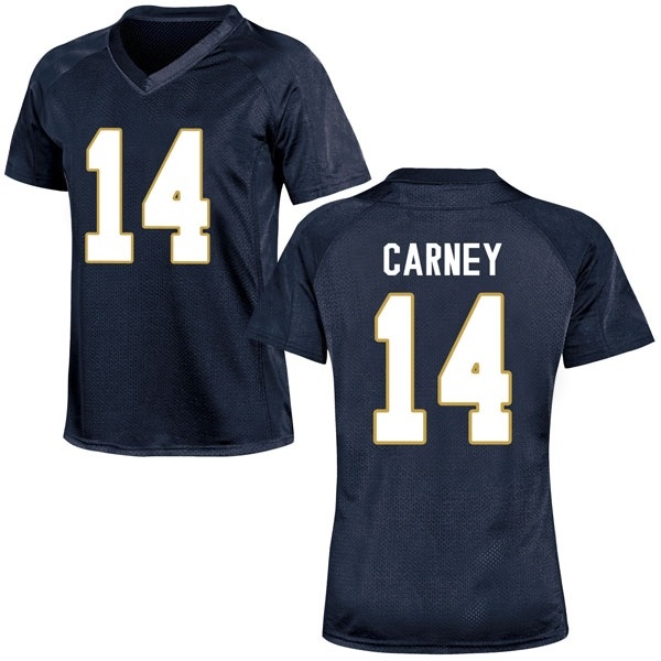 J.D. Carney Notre Dame Fighting Irish NCAA Women's #14 Navy Blue Game College Stitched Football Jersey OVN5355NR